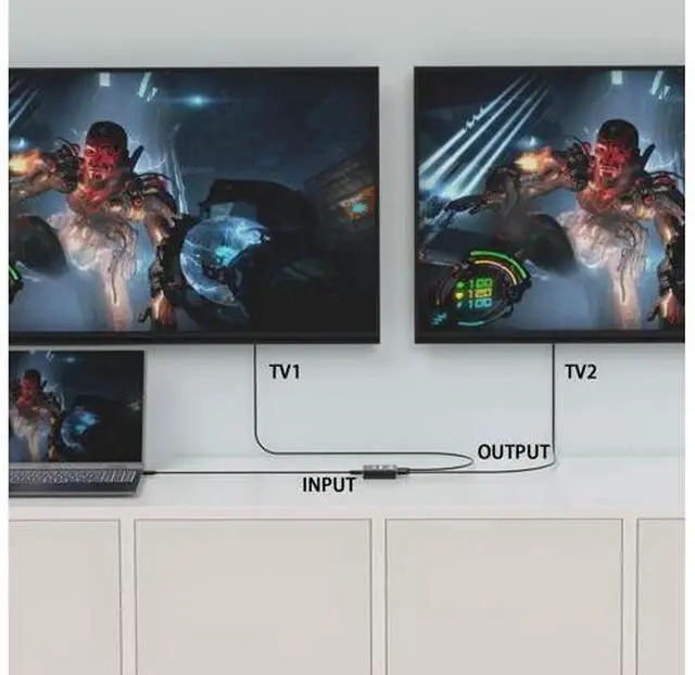 Alt view image 2 of 7 - HDMI Splitter 1 in 2 Out, 4K HDMI Splitter for Dual Monitors (Not for Extended Display, Mirror Only/Copy Mode), Sends Same Content to 2 Screens, Works with Laptop, TV, Monitor(HDMI Cable Not Included)