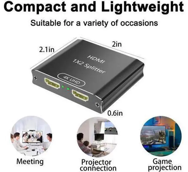 Alt view image 3 of 7 - HDMI Splitter 1 in 2 Out, 4K HDMI Splitter for Dual Monitors (Not for Extended Display, Mirror Only/Copy Mode), Sends Same Content to 2 Screens, Works with Laptop, TV, Monitor(HDMI Cable Not Included)