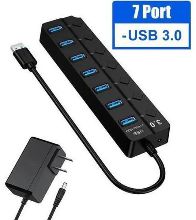 Main image of 7 Port Powered USB Hub, USB3.0 Data Hub with 7 USB 3.0 Data Port , USB Charging Hub for Mobile HDD, MacBook, iMac, Mac Pro/Mini, iPad Air, PC, Laptop, and More