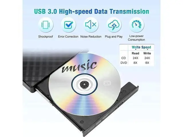 Alt view image 2 of 7 - External CD/DVD Drive, USB 3.0 Ultra Slim Portable DVD Writer External USB CD Drive DVD ROM CD Player/Rewriter +/-RW writer Burner player, Great Compatible With Windows/Mac OS/Laptop/PC/Desktops