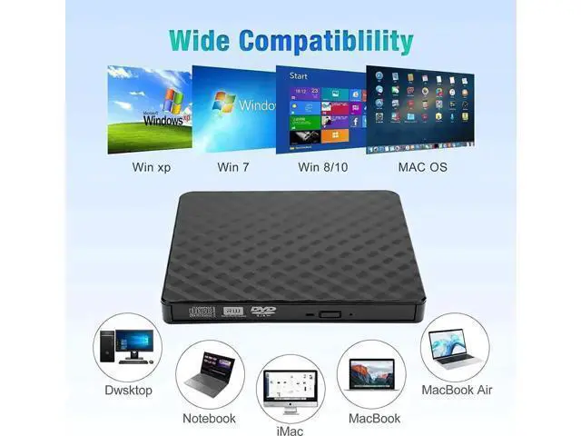 Alt view image 7 of 7 - External CD/DVD Drive, USB 3.0 Ultra Slim Portable DVD Writer External USB CD Drive DVD ROM CD Player/Rewriter +/-RW writer Burner player, Great Compatible With Windows/Mac OS/Laptop/PC/Desktops