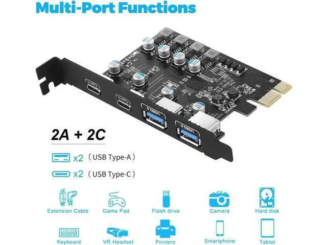 Alt view image 3 of 7 - USB PCIE Card 4-Port(2X USB-C - 2X USB-A) PCI Express Expansion Card Desktop PC Internal USB hub for Windows 10/8/7 and MAC OS 10.8.2 Above