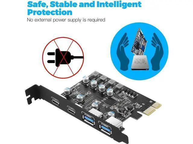 Alt view image 5 of 7 - USB PCIE Card 4-Port(2X USB-C - 2X USB-A) PCI Express Expansion Card Desktop PC Internal USB hub for Windows 10/8/7 and MAC OS 10.8.2 Above
