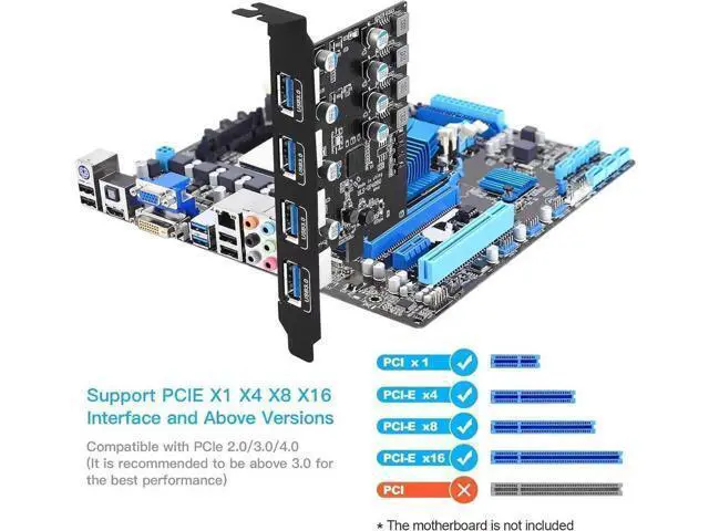 Alt view image 3 of 7 - USB PCIE Card 4-Port USB 3.0-A PCI Express Expansion Card Desktop PC Internal USB hub for Windows 10/8/7 and MAC OS 10.8.2 Above