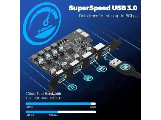 Alt view image 5 of 7 - USB PCIE Card 4-Port USB 3.0-A PCI Express Expansion Card Desktop PC Internal USB hub for Windows 10/8/7 and MAC OS 10.8.2 Above