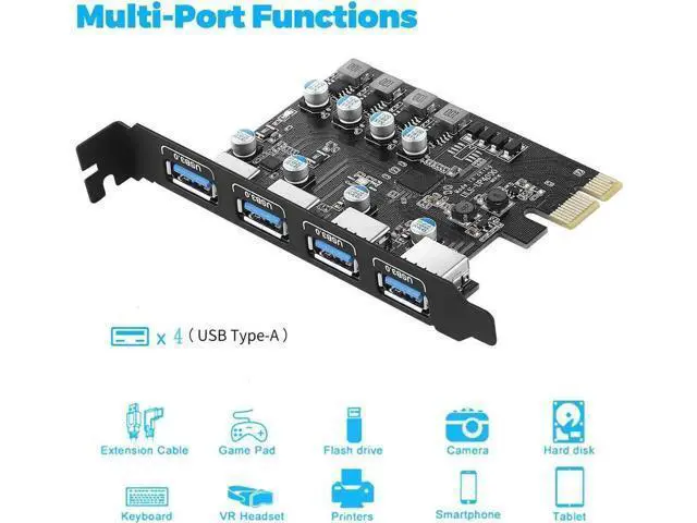 Alt view image 4 of 7 - USB PCIE Card 4-Port USB 3.0-A PCI Express Expansion Card Desktop PC Internal USB hub for Windows 10/8/7 and MAC OS 10.8.2 Above