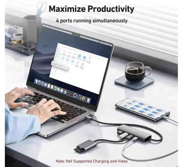 Alt view image 4 of 7 - 10Gbps USB C Hub, USB C Multiport with 4 Port USB 3.2 10Gbps Transfer, USB Port Hub, USB Hub for Laptop, PC, MacBook, Keyboard, Mouse, Dell, HP, Lenovo