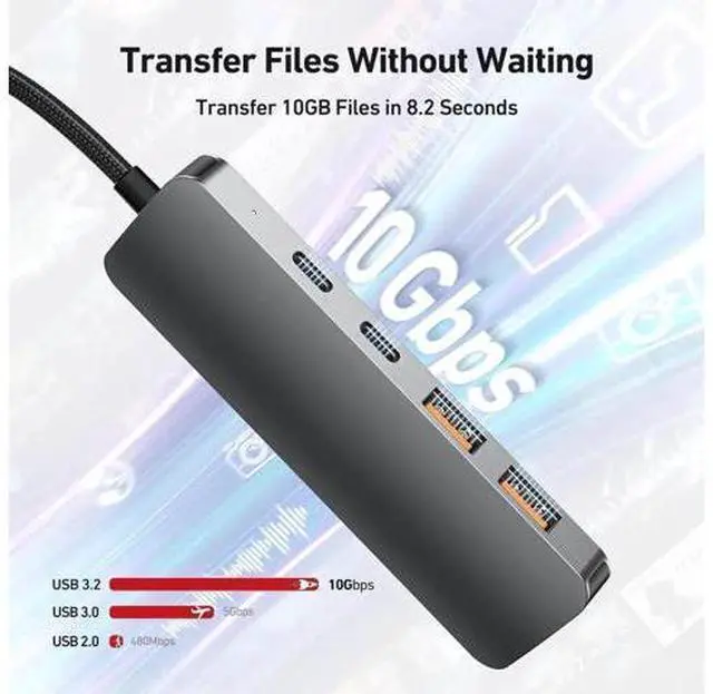 Alt view image 3 of 7 - 10Gbps USB C Hub, USB C Multiport with 4 Port USB 3.2 10Gbps Transfer, USB Port Hub, USB Hub for Laptop, PC, MacBook, Keyboard, Mouse, Dell, HP, Lenovo