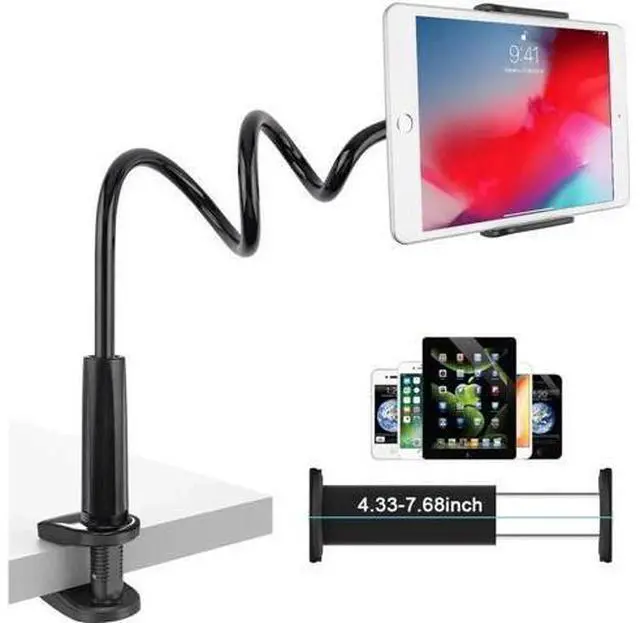 Main image of Gooseneck Tablet Holder - Flexible Arm 360 Mount Clip Bracket Clamp Stand Compatible with iPhone SE 11 Pro XS Max XR X, Samsung, Switch ipad Kindle and More 4.7-10.6inch Devices (Black)