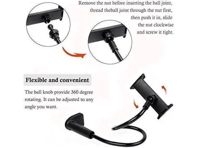 Alt view image 3 of 7 - Gooseneck Tablet Holder - Flexible Arm 360 Mount Clip Bracket Clamp Stand Compatible with iPhone SE 11 Pro XS Max XR X, Samsung, Switch ipad Kindle and More 4.7-10.6inch Devices (Black)
