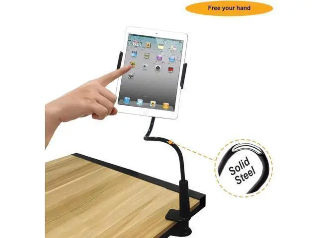 Alt view image 4 of 7 - Gooseneck Tablet Holder - Flexible Arm 360 Mount Clip Bracket Clamp Stand Compatible with iPhone SE 11 Pro XS Max XR X, Samsung, Switch ipad Kindle and More 4.7-10.6inch Devices (Black)