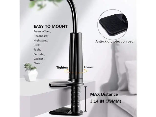 Alt view image 6 of 7 - Gooseneck Tablet Holder - Flexible Arm 360 Mount Clip Bracket Clamp Stand Compatible with iPhone SE 11 Pro XS Max XR X, Samsung, Switch ipad Kindle and More 4.7-10.6inch Devices (Black)