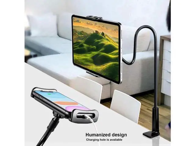 Alt view image 7 of 7 - Gooseneck Tablet Holder - Flexible Arm 360 Mount Clip Bracket Clamp Stand Compatible with iPhone SE 11 Pro XS Max XR X, Samsung, Switch ipad Kindle and More 4.7-10.6inch Devices (Black)