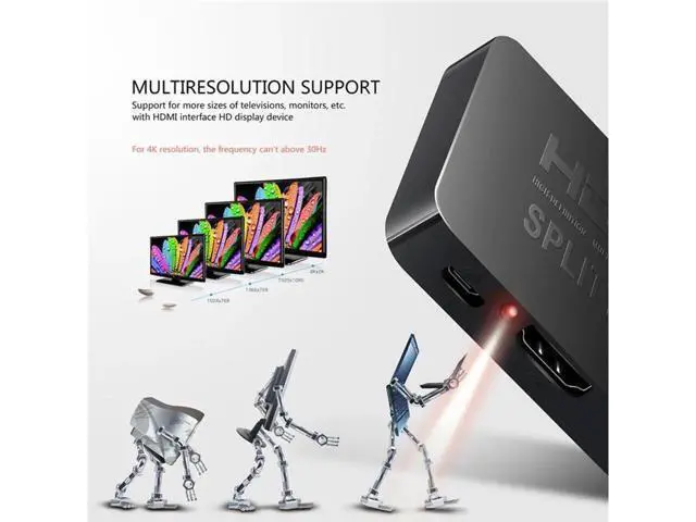 Alt view image 5 of 7 - HDMI Splitter 1 in 2 Out 4K @ 30Hz 1x2 Powered HDMI Splitter Duplicate Mirror for Xbox PS4 PS3 Fire Stick Roku Blu-Ray Player Apple TV HDTV (1 Source to 2 Displays)