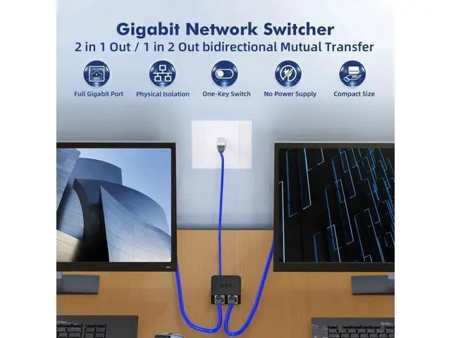 Alt view image 6 of 7 - Gigabit Network Switcher, Passive Ethernet Selector, in/Out to A or B Network, Bidirectional Manual Switcher, No Power Required
