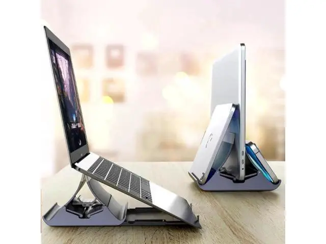 Alt view image 5 of 7 - Vertical Laptop Stand - Automatic Adjustable Multi-Device Organizer With Non-Slip Silicone Pad - Ideal Home & Office Stand for Men & Women - Desk Dock