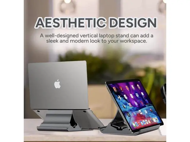Alt view image 6 of 7 - Vertical Laptop Stand - Automatic Adjustable Multi-Device Organizer With Non-Slip Silicone Pad - Ideal Home & Office Stand for Men & Women - Desk Dock