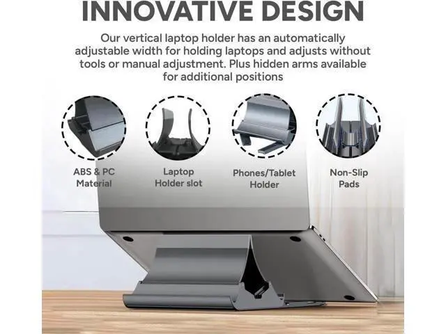 Alt view image 7 of 7 - Vertical Laptop Stand - Automatic Adjustable Multi-Device Organizer With Non-Slip Silicone Pad - Ideal Home & Office Stand for Men & Women - Desk Dock