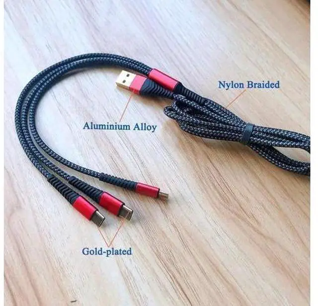 Main image of Multi Charger Cable 2Pack 6ft Nylon Braided Universal 3 in 1 Multiple Ports Devices USB Charging Cord with Gold-Plated Type C/Micro USB Connectors for Phones Tablets (Charging Only)