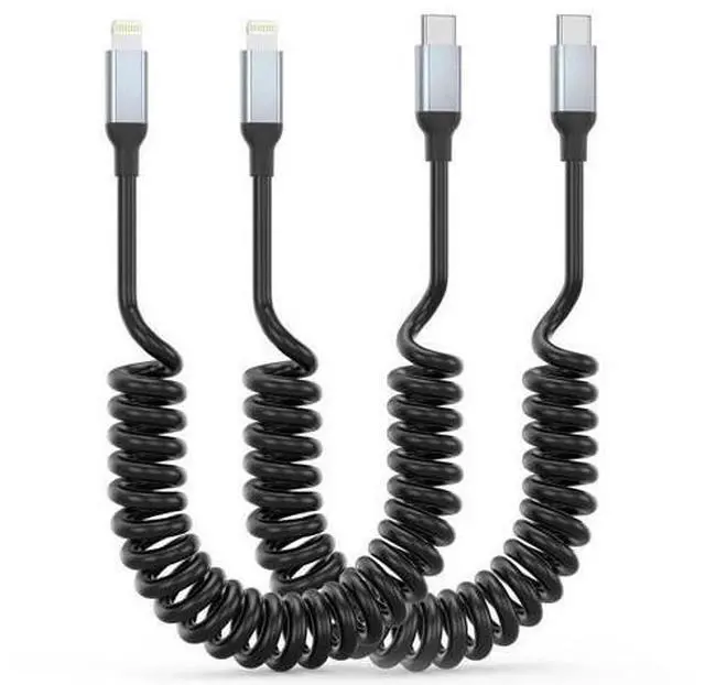 Main image of Coiled USB C to Lightning Cable 2Pack USB Type C to Lightning Cable Retractable iPhone Charger Cord for Car Short USBC iPhone Charger for iPhone14/13/12/11 Pro Max/XS MAX/XR/XS/X/8/7/Plus/6S iPad