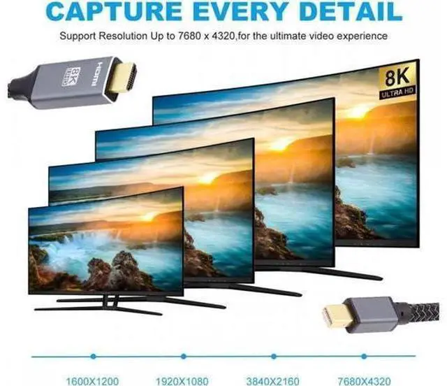 Alt view image 4 of 7 - Mini DisplayPort 1.4 Source to HDMI 2.0 Display 8K 60hz UHD 4K MINI-DP to HDMI Male Monitor Cable 6FT/1.8M