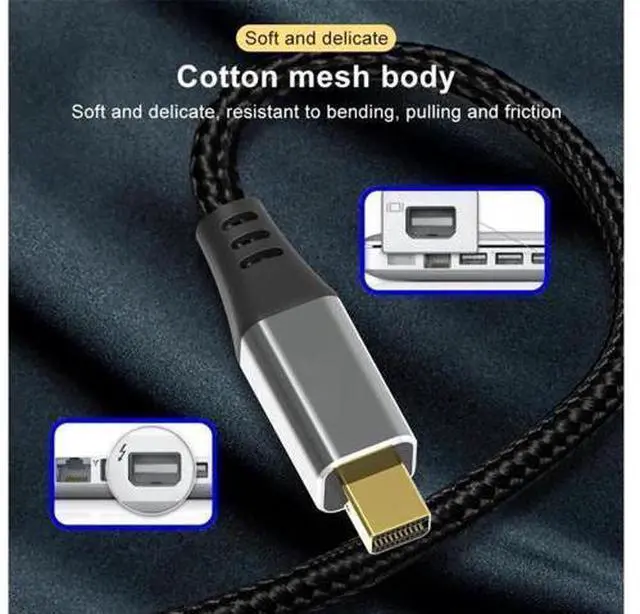 Alt view image 7 of 7 - Mini DisplayPort 1.4 Source to HDMI 2.0 Display 8K 60hz UHD 4K MINI-DP to HDMI Male Monitor Cable 6FT/1.8M