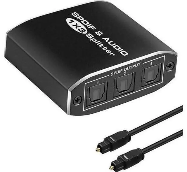 Main image of 3 Port Digital Optical Audio Splitter with Power Cable &Optical Cable Toslink Splitter 1in3 Out Digital SPDIF Toslink Optical Audio Splitter Support 5.1CH Dolby-AC3 DTS PS3 Blue-Ray DVD