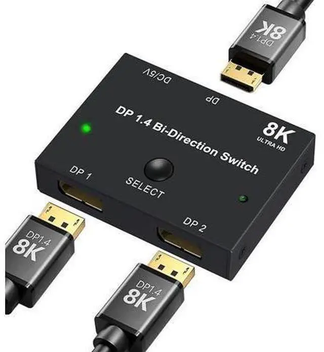 Main image of DisplayPort Switch Box 2-in-1-out 8K@30Hz 4K@120Hz DisplayPort 1.4 Switcher Compatible with PC, Laptop, Monitor, Gaming, TV