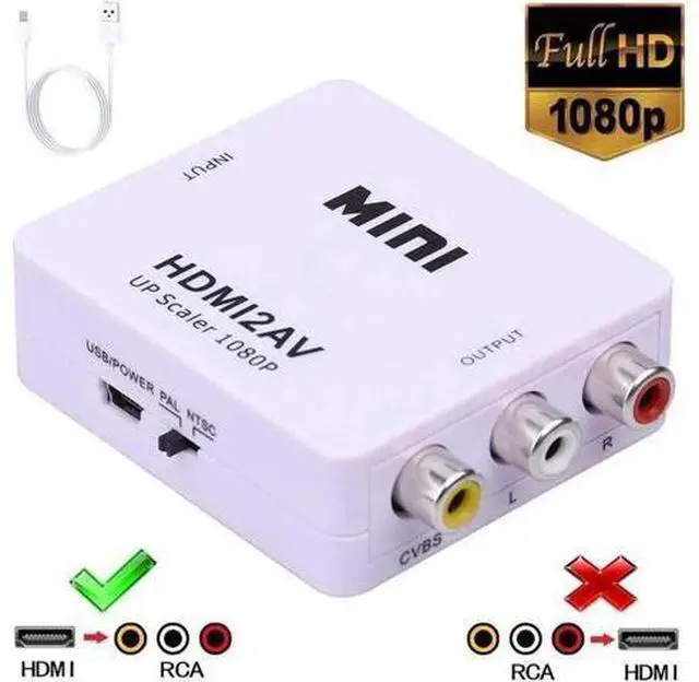 Main image of HDMI to AV HDMI to RCA,HDMI to 1080P Mini RCA Composite Cvbs AV Video Audio Converter Adapter Supporting PAL/Ntsc with USBPower Cable for PC Laptop Xbox PS3/4 TV Stb VHS VCR Camera White