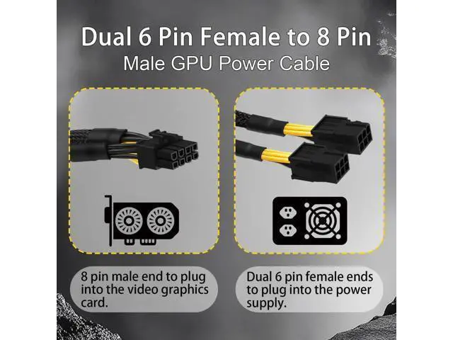 Alt view image 3 of 7 - 6 Pin to 8 Pin GPU Adapter, Dual 6 Pin Female to 8 Pin Male GPU Power Sleeved Cable 9.5-inch(24cm)