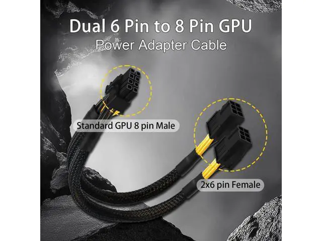 Alt view image 4 of 7 - 6 Pin to 8 Pin GPU Adapter, Dual 6 Pin Female to 8 Pin Male GPU Power Sleeved Cable 9.5-inch(24cm)