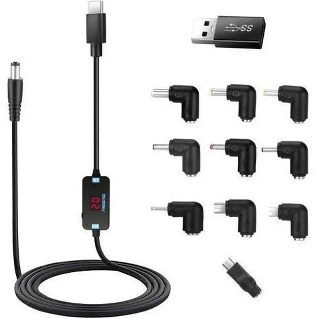 Main image of USB C to DC Adapter Barrel PD Trigger Cable(3.3ft) with 10 Connector Tips USB to DC Power Cable can Switch Voltage by Pressing The Key Support LED Display Voltage