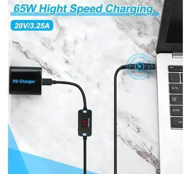Alt view image 2 of 7 - USB C to DC Adapter Barrel PD Trigger Cable(3.3ft) with 10 Connector Tips USB to DC Power Cable can Switch Voltage by Pressing The Key Support LED Display Voltage
