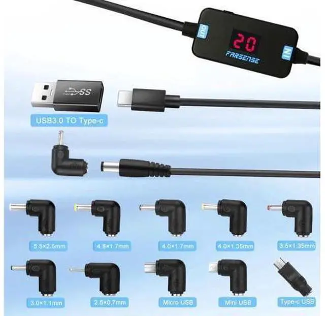 Alt view image 5 of 7 - USB C to DC Adapter Barrel PD Trigger Cable(3.3ft) with 10 Connector Tips USB to DC Power Cable can Switch Voltage by Pressing The Key Support LED Display Voltage