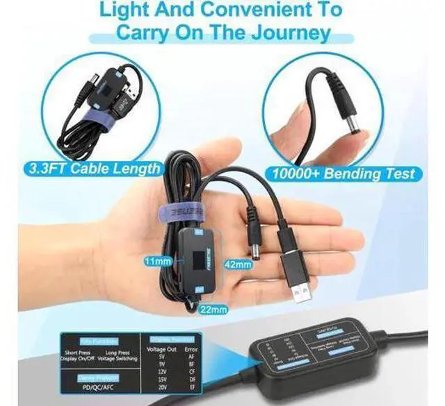 Alt view image 3 of 7 - USB C to DC Adapter Barrel PD Trigger Cable(3.3ft) with 10 Connector Tips USB to DC Power Cable can Switch Voltage by Pressing The Key Support LED Display Voltage