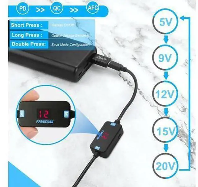 Alt view image 6 of 7 - USB C to DC Adapter Barrel PD Trigger Cable(3.3ft) with 10 Connector Tips USB to DC Power Cable can Switch Voltage by Pressing The Key Support LED Display Voltage