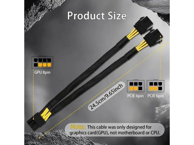 Alt view image 2 of 7 - 6 Pin to 8 Pin GPU Adapter, Dual 6 Pin Female to 8 Pin Male GPU Power Sleeved Cable 9.5-inch(24cm)