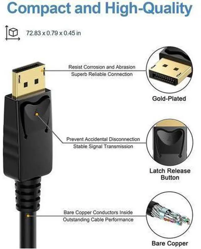 Alt view image 5 of 7 - 4K DisplayPort to DisplayPort Cable, 3 Feet, Gold-Plated High Speed Display Port 1.2 Cable (4K@60Hz, 2K@144Hz) DP Cable Compatible with Computer, Desktop, Laptop, PC, Monitor, Projector 2 Pack