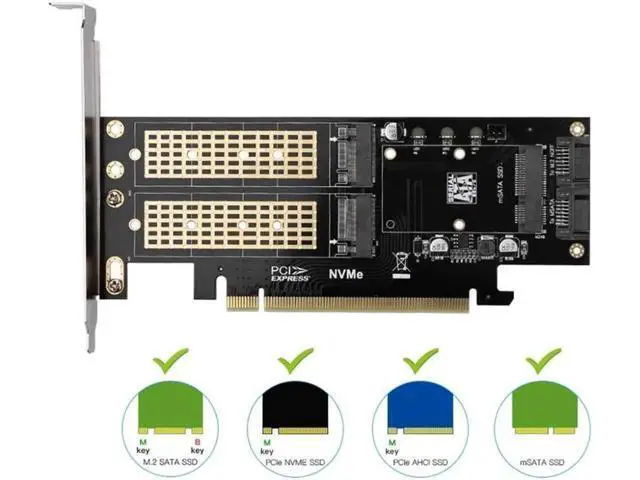 Alt view image 2 of 3 - 3 in 1 NGFF and MSATA SSD Adapter Card M.2 NVME to PCIe 16X/M.2 SATA SSD to SATA III to SATA Converter+2 SATA Cable