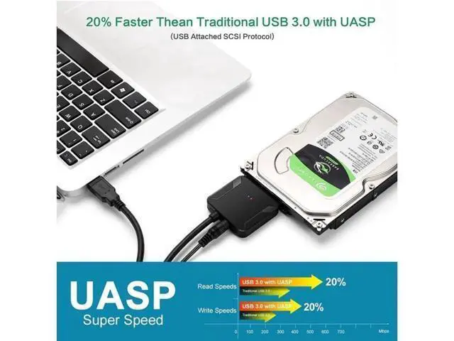Alt view image 3 of 7 - USB3.0 Adapter Cable Converter 22 pin USB 3.0 to SATA Cable with 12V 2A Power adapter For 2.5 inch 3.5 inch HDD SSD Hard Disk Support UASP