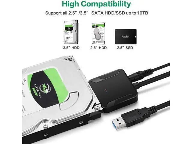Alt view image 6 of 7 - USB3.0 Adapter Cable Converter 22 pin USB 3.0 to SATA Cable with 12V 2A Power adapter For 2.5 inch 3.5 inch HDD SSD Hard Disk Support UASP