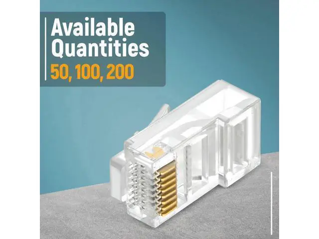 Alt view image 4 of 6 - RJ45 Cat6 Pass Through Connectors Pack of 100 | Clear Ethernet Plugs for Unshielded Twisted Pair Solid Wire & Standard Cables | Compatible with PC, Server, Router