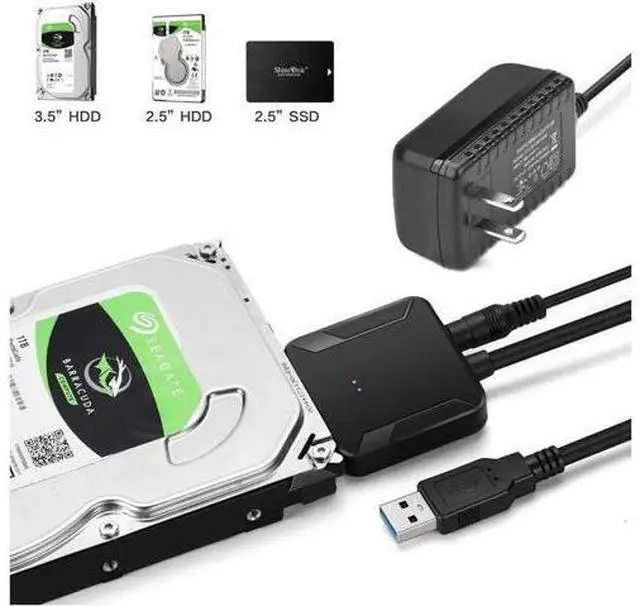 Main image of SATA to USB3.0 Adapter with 12V 2A Power Adapter, USB 3.0 to SATA, 22 pin USB Cable 3.0 to SATA us Adapter for 2.5 inch 3.5 inch HDD SSD Hard Drive (2.5 inch 3.5 inch)