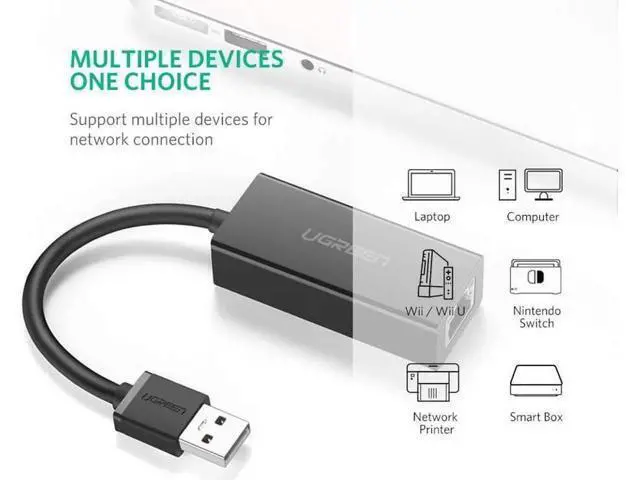 Alt view image 6 of 7 - UGREEN Ethernet Adapter USB 2.0 to 10/100 Network RJ45 Lan Wired Adapter for Nintendo Switch, Wii, Wii U, Macbook, Chromebook, Windows 10, 8.1, Mac OS, Surface Pro, Linux ASIX AX88772 Chipset (Black)