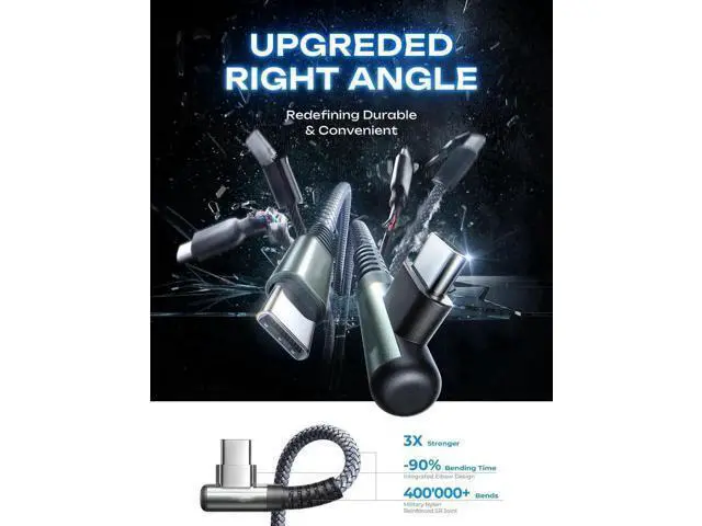 Alt view image 2 of 5 - USB C Cable to USB C 60W 2-Pack 6.6ft Nylon Braided Type C Charger Fast Charging Right Angle USBC to USBC Cable Charger Cord for Nintendo Switch 2 iPhone 16 Pro Max S25 Ultra iPad Pro