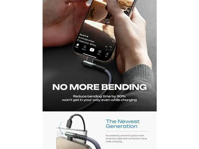 Alt view image 5 of 5 - USB C Cable to USB C 60W 2-Pack 6.6ft Nylon Braided Type C Charger Fast Charging Right Angle USBC to USBC Cable Charger Cord for Nintendo Switch 2 iPhone 16 Pro Max S25 Ultra iPad Pro