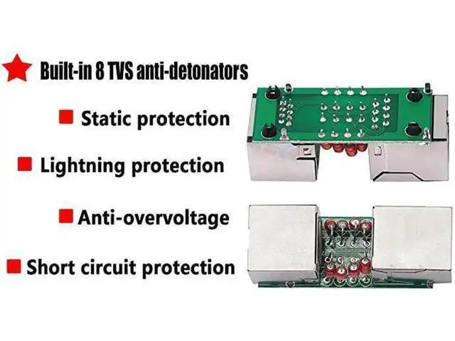 Alt view image 3 of 7 - Ethernet Surge Protector RJ45 Coupler Female to Female Network Surge Protector Outdoor Arrester Protection Device Extension Adapter2Pack