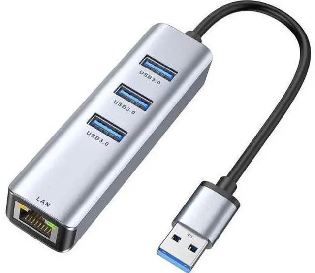 Main image of USB to Ethernet Adapter, USB 3.0 to Ethernet, Aluminum 3 Port USB 3.0 Hub with RJ45 10/100/1000 Gigabit Ethernet Adapter Converter LAN Wired, USB Network Adapter for Laptop MacBook