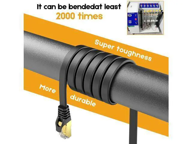 Alt view image 6 of 7 - CAT8 Ethernet Cable 15 ft High Speed, Shielded Flat Internet Cable, Weatherproof S/FTP UV Resistant for Router/Gaming/Modem - Black