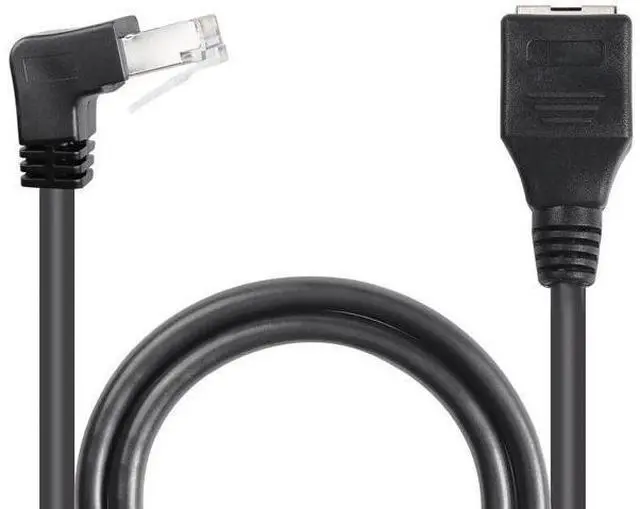 Main image of 90 Degree RJ45 Ethernet Extension Cable,Turn Up Cat5 LAN Cable Extender RJ45 Network Patch Cord Male to Female Connector for Router Modem Smart TV PC Computer Laptop (Up Angle Black-50CM)